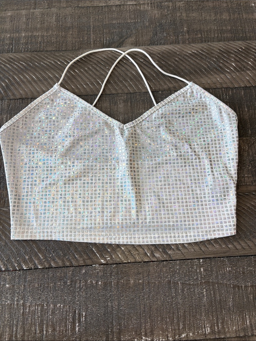 SHEIN White Iridescent Sequin Square-Grid Crop Cami